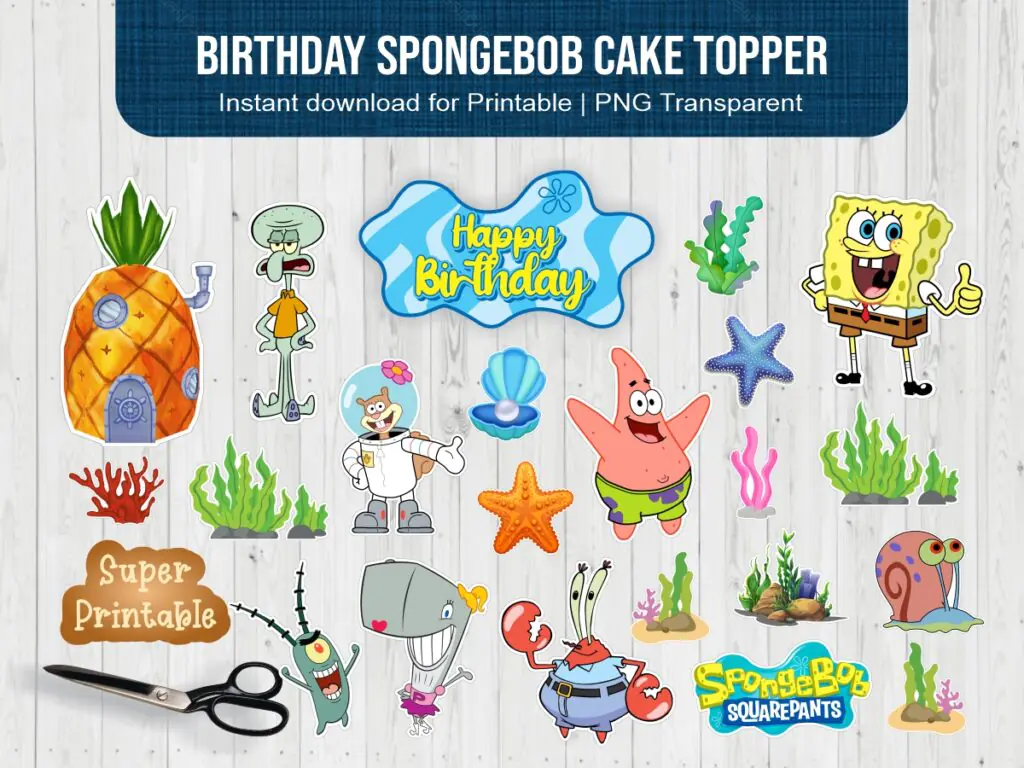 Birthday SpongeBob Topper Cake PNG