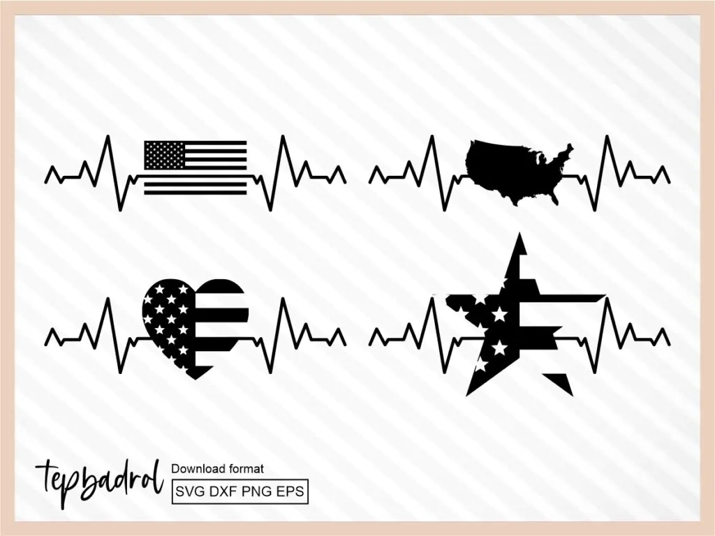 USA Heartbeat SVG Bundle Cricut DIY Craft American