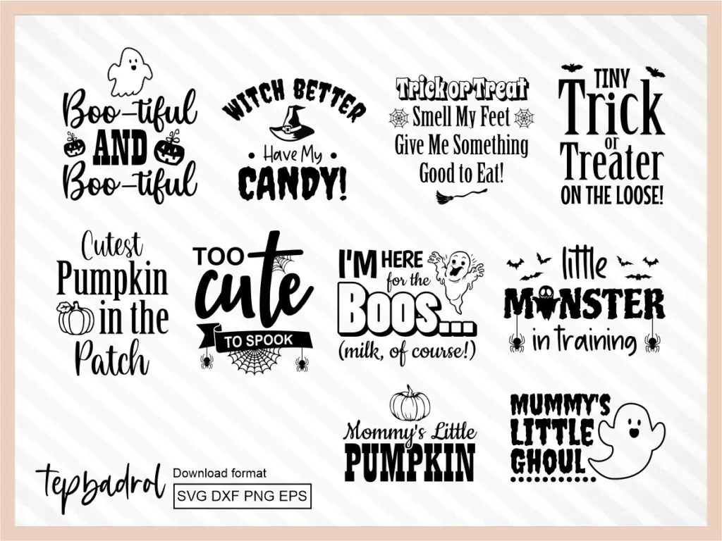 10 Halloween Themed T-Shirt Phrases SVG for Toddlers