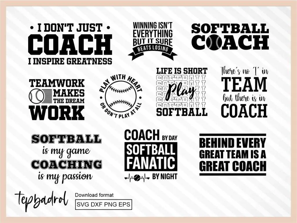 Softball Coach SVG Cut Files Bundle for Cricut, Coach PNG, Sublimation Design