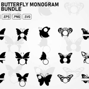 butterfly monogram cut file bundle svg dxf