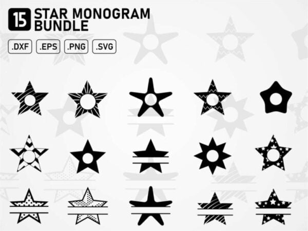 star monogram bundle svg cut file cricut silhouette cameo