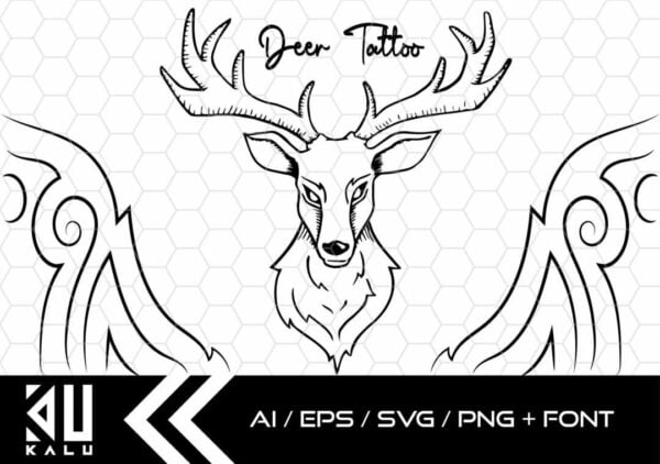 tatuaje de ciervo Mesa de trabajo 1 scaled Vectorency Deer Tattoo AI/EPS/SVG/PNG + Font Gift