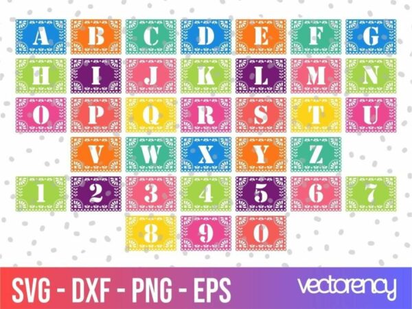 Alphabet Numbers Papel Picado Banner SVG Vectorency Alphabet Numbers Papel Picado Banner SVG