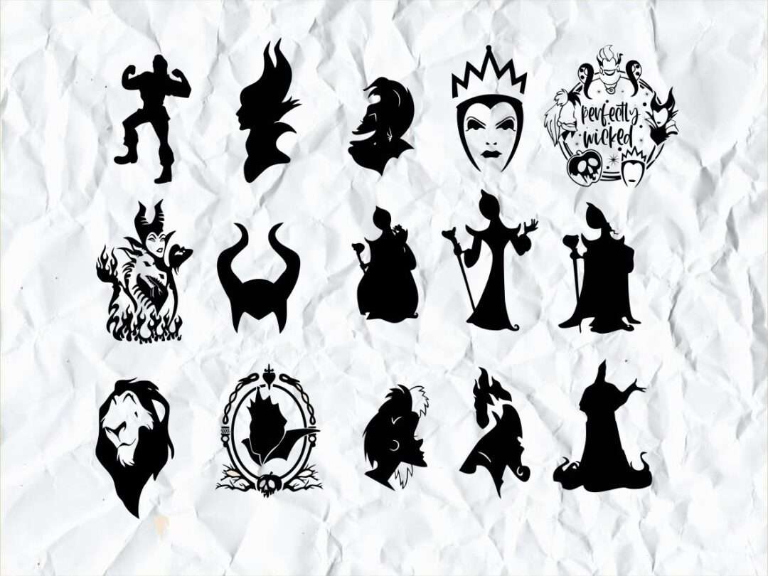 Disney SVG Cut File, Villains SVG silhouette PNG Transparent printable, EPS...
