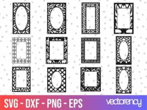 12 Vector Type Frames For CNC Laser Cutting EPS CDR PNG File Transparent