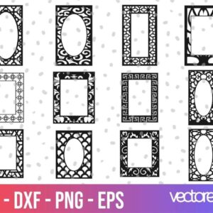 12 Vector Type Frames For CNC Laser Cutting EPS CDR PNG File Transparent