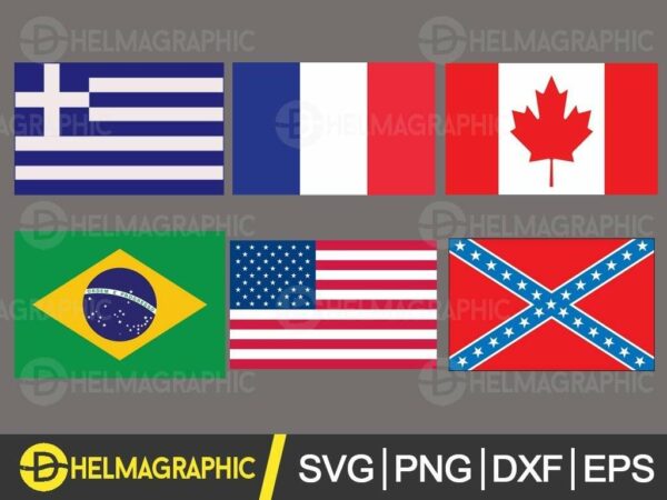 FLAG USA BRAZIL PRANCE GREECE CANADA REBEL Vectorency FLAG USA, BRAZIL, PRANCE, GREECE, CANADA, REBEL SVG EPS PNG DXF