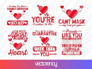 Social Distance Valentine's Day Card Bundle SVG