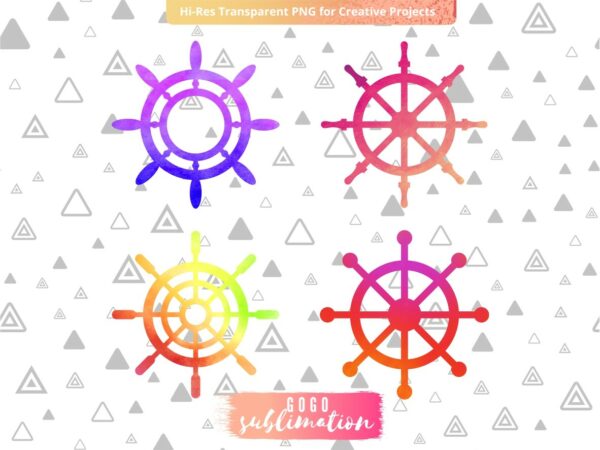 Watercolor Ships Wheel Sublimation Designs