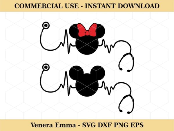 Disney Minnie Mickey Mouse Nurse Heartbeats Clipart SVG