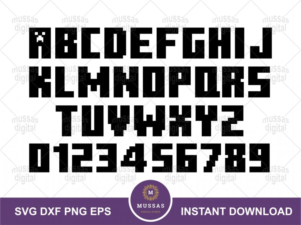 gamer minecraft font alphabets number svg vectorency