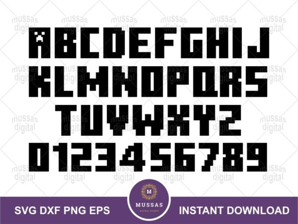 Gamer Minecraft Font Alphabets Number SVG