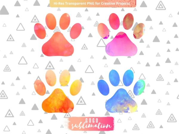Watercolor Pets Dog Paws Sublimation Designs