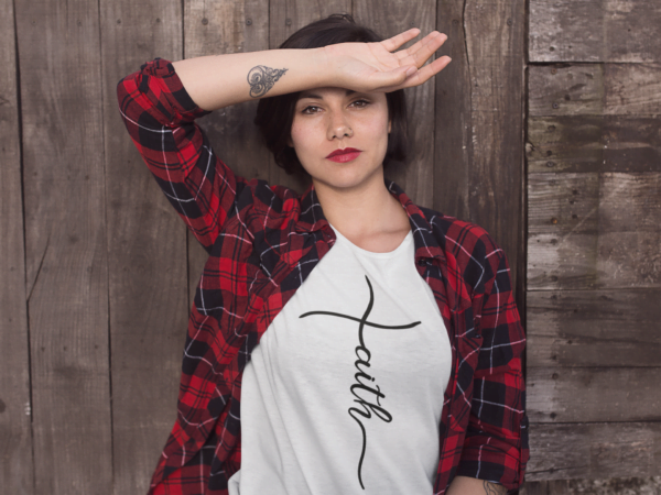 t shirt mockup of a grungy woman leaning on a wooden wall a11514 Vectorency FAITH CROSS Script Svg Cut Files | Faith Svg, Faith Cross svg cut file, faith cross clipart, faith svg file for cricut silhouett, God svg, Jesus svg