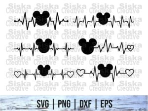 Mickey Head Heartbeat SVG, PNG, DXF for Cut files