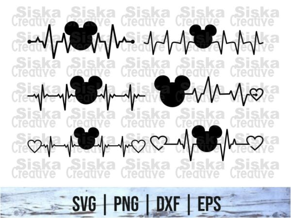Mickey Head Heartbeat SVG, PNG, DXF for Cut files