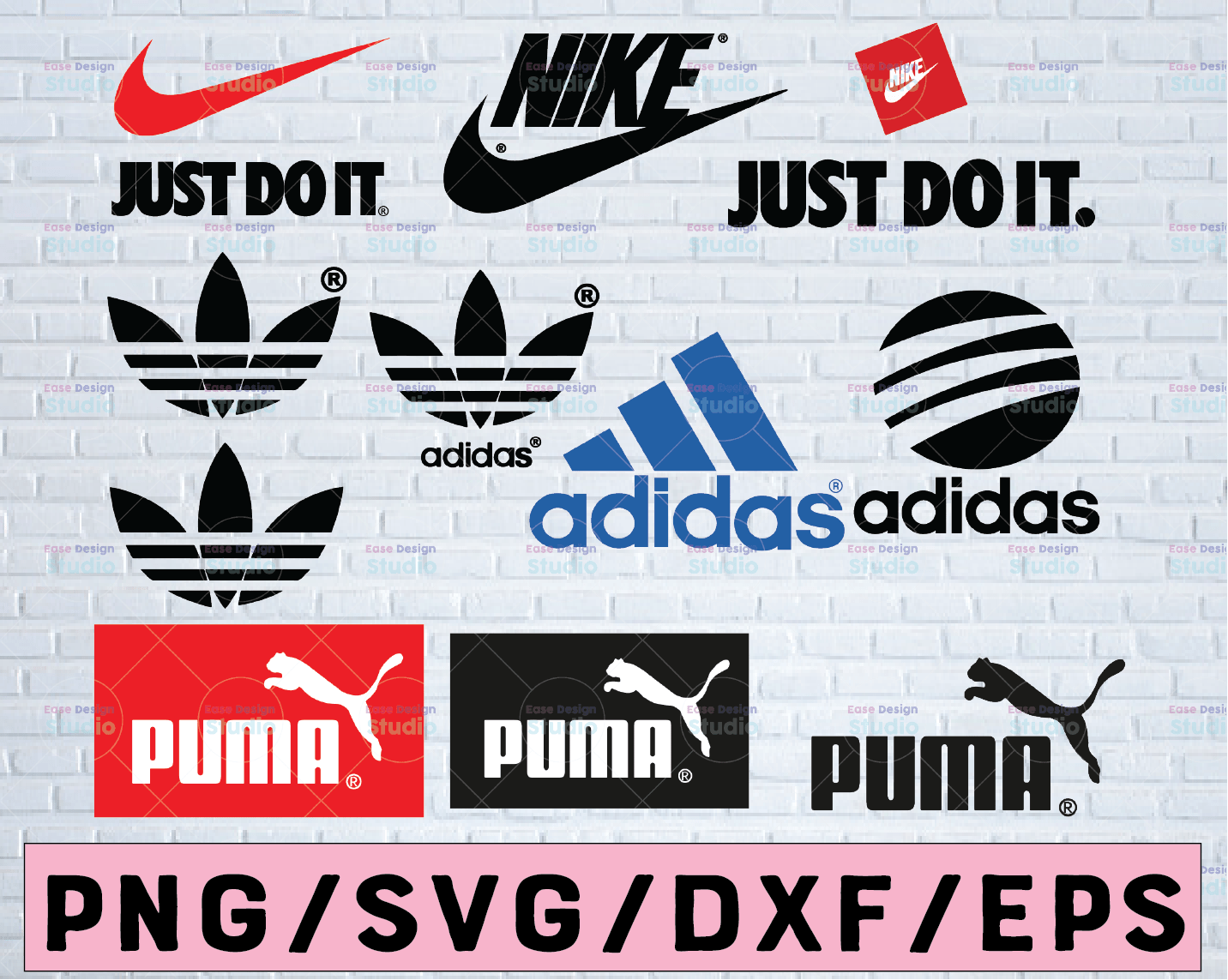 Adidas SVG, Nike SVG, Puma SVG, Bundle File, Logo Brand SVG, Do It SVG, Silhouette Cameo, File PNG, EPS, DXF Vectorency