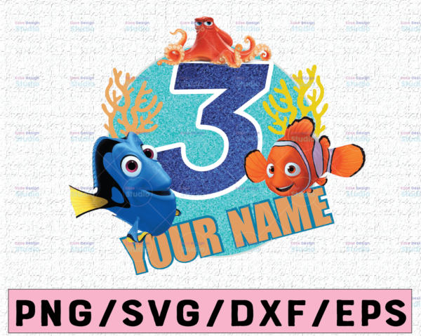 WTMETSY16122020 02 44 Vectorency Personalized Finding Nemo Marlin Dory Disney PNG, Happy Birthday Personalized Nemo Sublimation PNG File, Custom Personalized PNG for Family