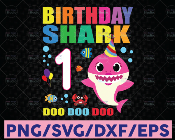 WTMETSY16122020 08 35 Vectorency Shark 1st Birthday SVG, Girl Birthday Shark SVG, DXF, EPS, PNG, Baby First Birthday Clipart, One Year Old Cut Files, Girls 1st Birthday SVG