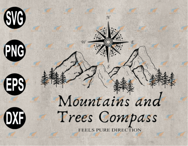 wtm web 03 77 Vectorency Mountains And Trees Compass SVG, Outdoor Digital Download, Adventure SVG, Mountain SVG, EPS, PNG, DXF, Digital Download