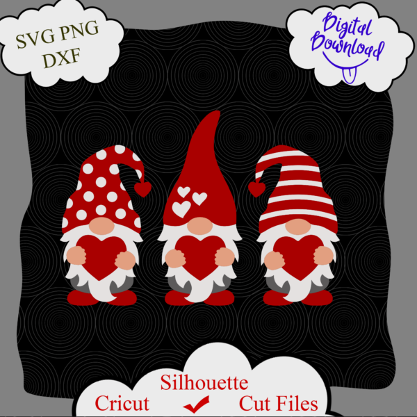 1393 Vectorency Valentines Day svg, Three Gnomes svg, Gnomes svg, Gnome svg, Valentine svg, Hearts svg, dxf, png, Valentine Shirt Design, Cricut, Silhouette