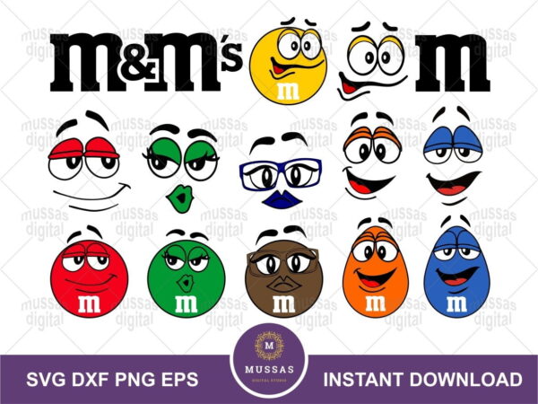 M and M Faces and Letter “M”, M&M SVG