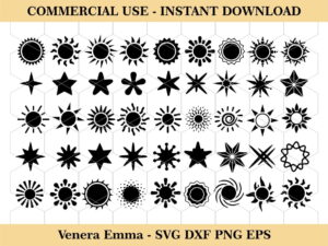 Sun and Stars Shape Vector SVG Digital Download