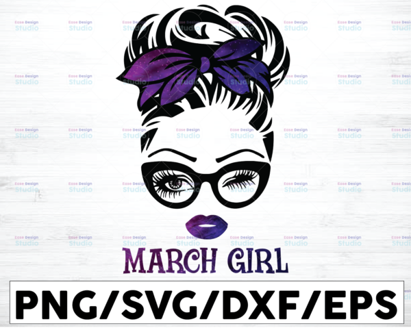 WTMETSY16122020 01 48 Vectorency March Girl PNG, Messy Bun Birthday PNG, Face Eyes PNG, Winked Eye PNG, Birthday Month PNG, Digital Download