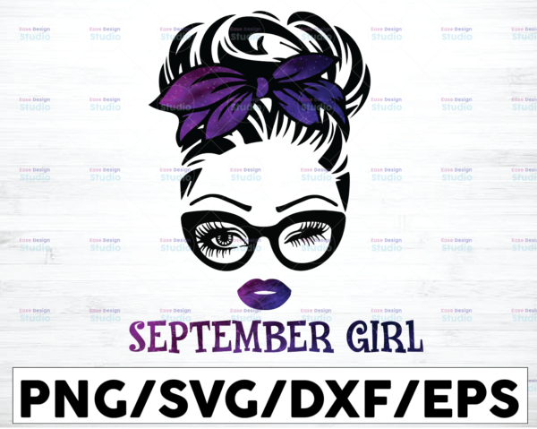 WTMETSY16122020 01 54 Vectorency September Girl PNG, Messy Bun Birthday PNG, Face Eyes PNG, Winked Eye PNG, Birthday Month PNG, Digital Download