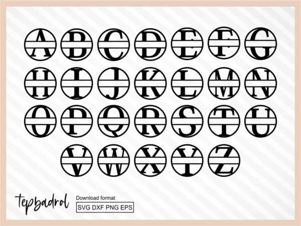 26 Split Monogram SVG DXF PNG EPS Individual for Keychain Split Circle Alphabet