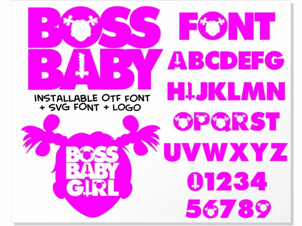 Boss Baby Girl 1 scaled Vectorency Boss Baby Girl font SVG + Boss Baby font Girl OTF + Boss Baby Girl Logo svg png / Boss Baby Girl svg bundle / Boss Baby font / Baby font svg