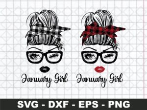 January Girl SVG, Girl With Buffalo Plaid Bandana SVG