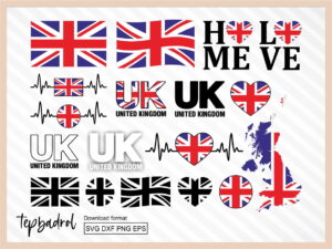 UK SVG Bundle, United Kingdom Flag Map Text Word and more