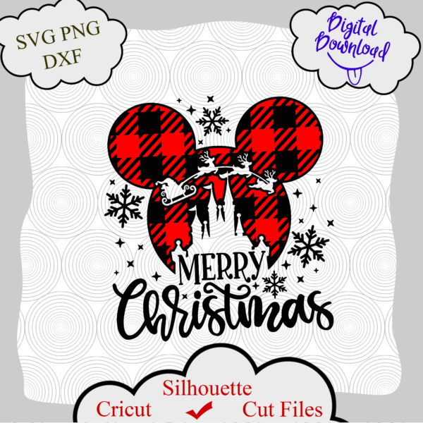 Disney Christmas Svg, Minnie Plaid Head Svg, Minnie Castle Reindeers