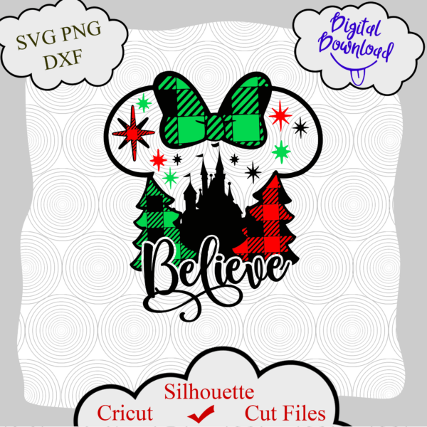 1626a Vectorency Believe Christmas SVG, Magic Christmas PNG, Christmas SVG, Christmas PNG, Minnie Christmas PNG, Christmas Castle SVG, Believe SVG Minnie Silhouette