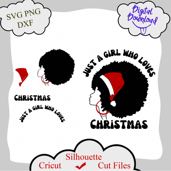 1660 1 Vectorency Just a Girl Who Love Christmas SVG, Christmas Black Afro Woman SVG, Black Girl Magic SVG, Black Christmas SVG, Cricut File