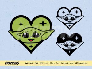 Baby Yoda Head Love Heart SVG