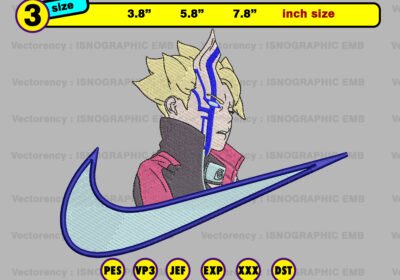 THMBORUTONIKE2 Vectorency Anime Boruto Embroidery Design Files Nike inspired 3 size (pes, jef, dst, vp3, exp, xxx, dst)