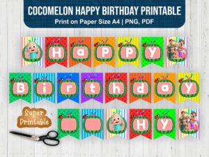 Cocomelon Happy Birthday Banner Party Supplies PNG Printable