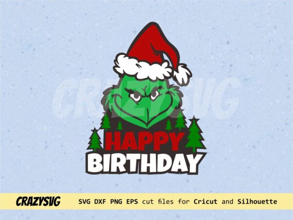 Grinch Merry Christmas Birthday Cake Topper Printable PNG SVG