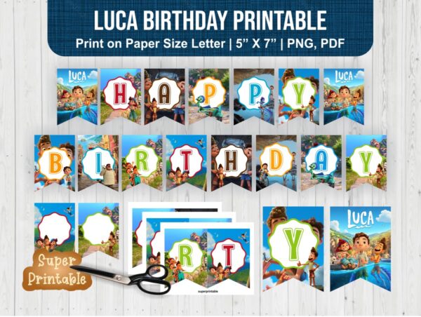 Luca Birthday Banner Printable PDF and PNG 2 Vectorency Luca Birthday Banner Printable PDF and PNG