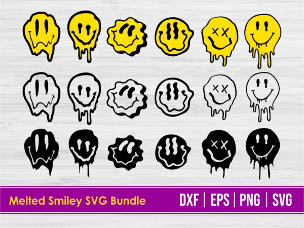 Melted Smiley SVG Yellow Black Download