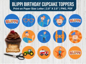 Printable Blippi Birthday Cupcake Toppers - Blippi Party Supplies