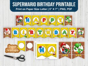 Supermario Birthday Banner Printable Party Banner PDF PNG