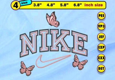 THMNIKEB Vectorency Nike Butterfly embroidery Design files 4 sizes (6.8" , 5.8", 4.8 , 3.8") : pes,jef,dst,vp3,exp,xxx
