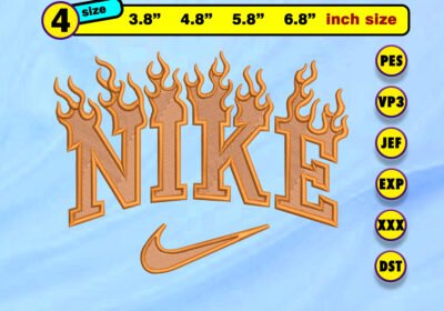 THMNIKEF Vectorency Nike Flame embroidery Design files 4 sizes (6.8" , 5.8", 4.8 , 3.8") : pes,jef,dst,vp3,exp,xxx