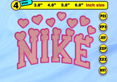 THMNIKEH Vectorency Nike Hearts embroidery Design files 4 sizes (6.8" , 5.8", 4.8 , 3.8") : pes,jef,dst,vp3,exp,xxx