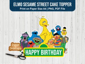 Elmo Cake Topper Printable Sesame Street Happy Birthday PDF PNG