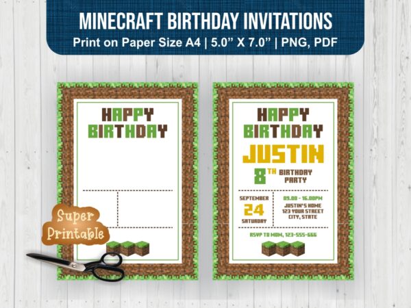 Minecraft birthday invitations printable PDF